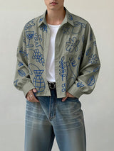 Men's Hand Drawn Print Long Sleeve Shirt SKUL39902