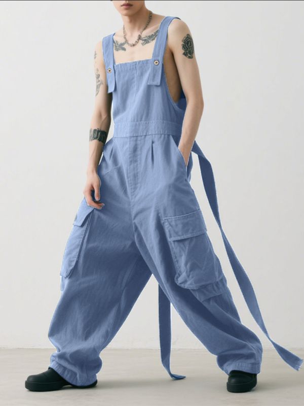 Men's Solid Color Loose Sleeveless Jumpsuit SKUL29581