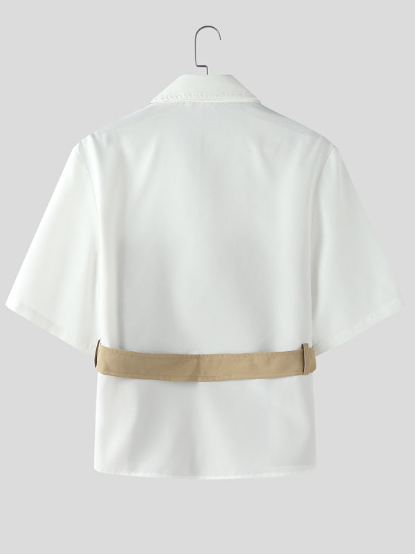 Men's Fake Two Piece Color Block Short Sleeve Shirt SKUL18659