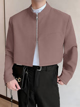 Men's Solid Color Half Zipper Stand Collar Cropped Blazer SKUL51062