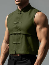 Men's New Chinese Style Mandarin Collar Frog Button Cropped Waistcoat SKUL57696