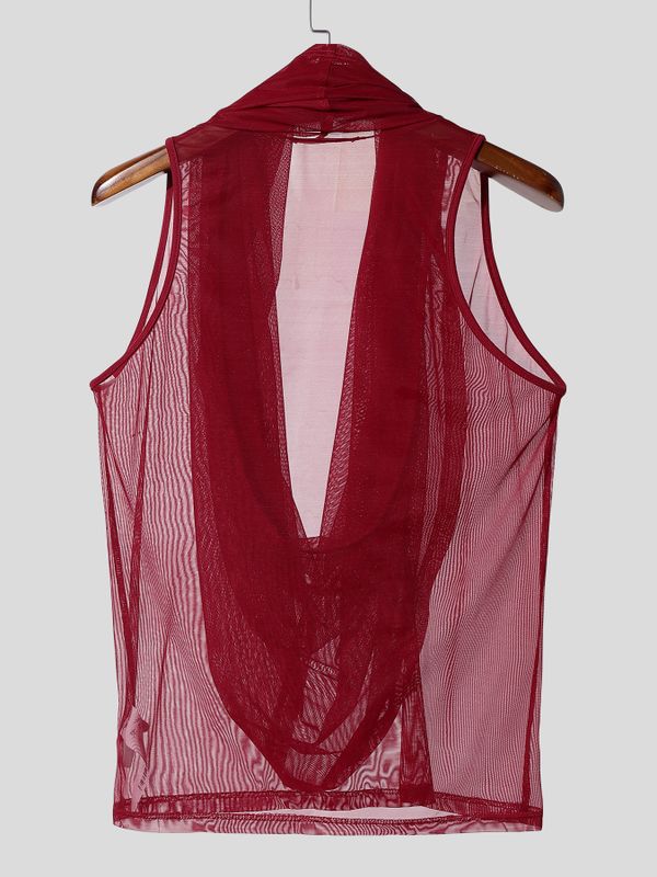 Men's Sheer Mesh Cowl Neck Hooded Tank SKUL54096