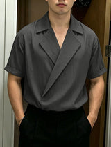 Men's Solid Color Textured Casual Short Sleeve Shirt SKUL63845