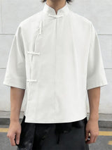 Men's Textured Frog Button Half Sleeve Shirt SKUL55422