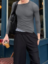 Men's Solid Color Basic Casual T-shirt SKUL34189