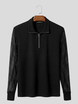 Men's Smart Chic Cocktail Evening Hollow-Out Mesh Panel Quarter-Zip Fitted Shirt SKUL84048