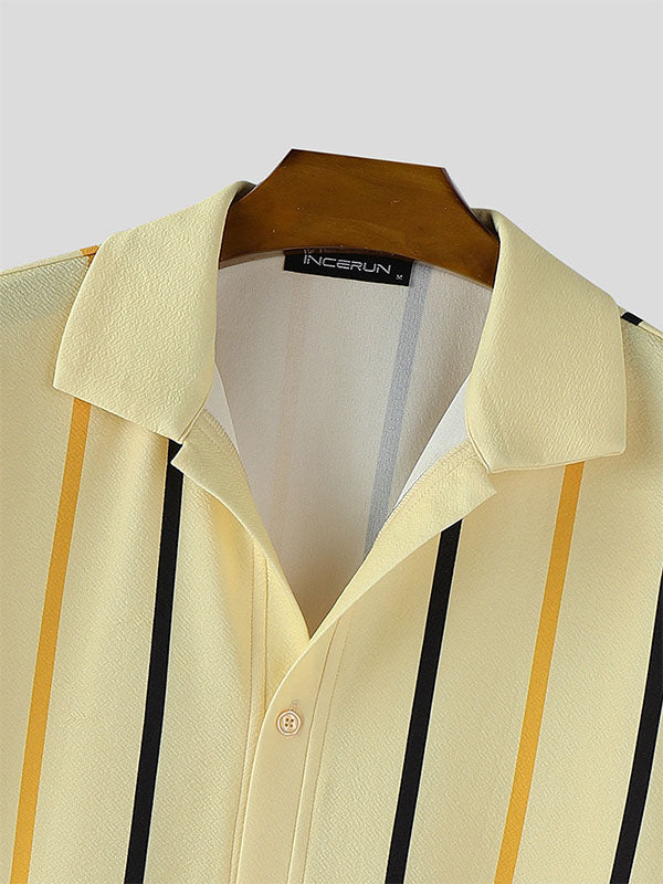 Men's Vertical Stripe Colorblock Short Sleeve Shirt SKUL23895