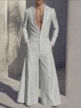 Men's Striped Casual Long Sleeve Jumpsuit SKUL30632