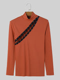 Mens Straps Design Half-Collar Long Sleeve T-Shirt SKUK53007