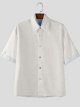 Men's Faux Two Piece Striped Color Block Short Sleeve Shirt SKUL36346