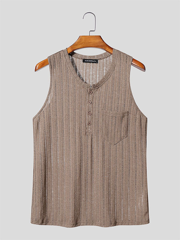 Men's Solid Color Knit Texture Casual Tank SKUL17865