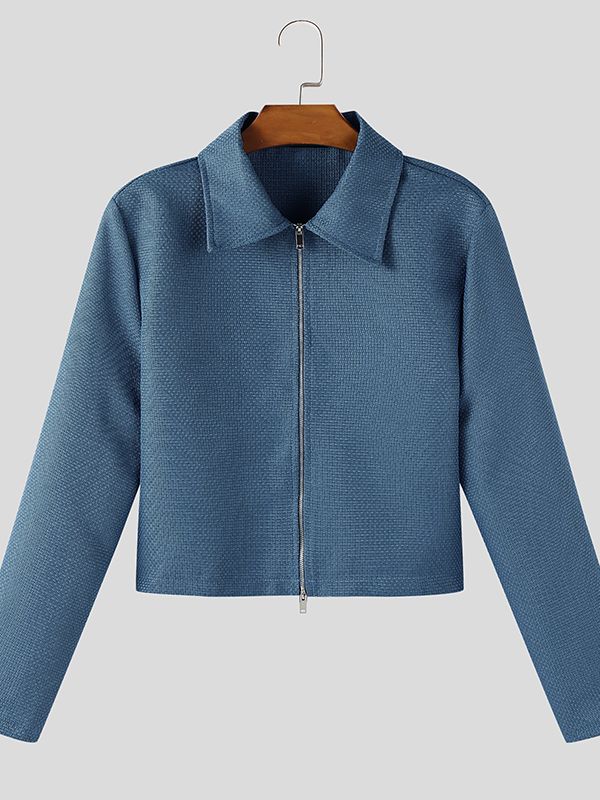 Men's Solid Color Cropped Casual Jacket SKUL35214