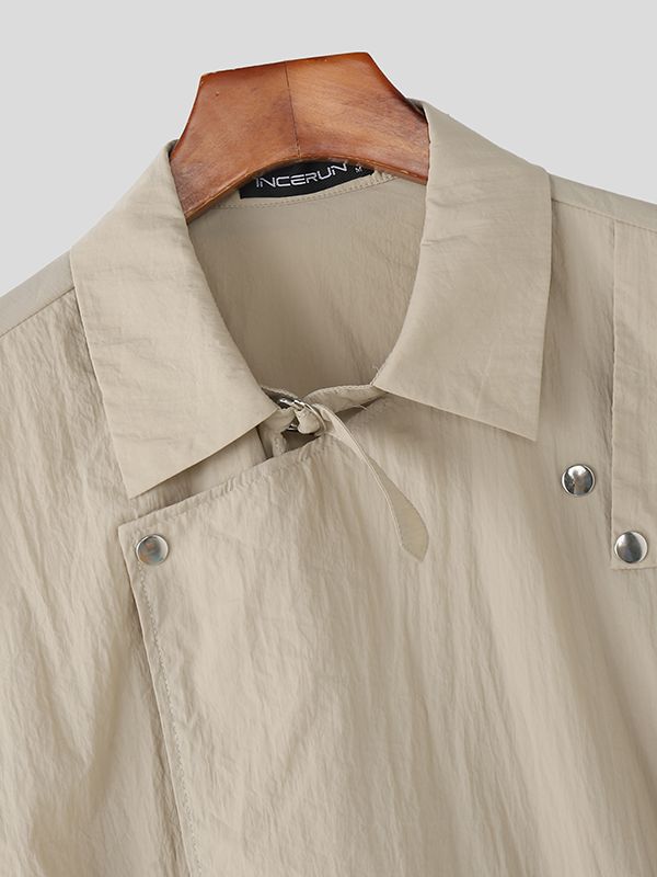 Men's Solid Lapel Drawstring Two Pieces Outfit SKUL31923