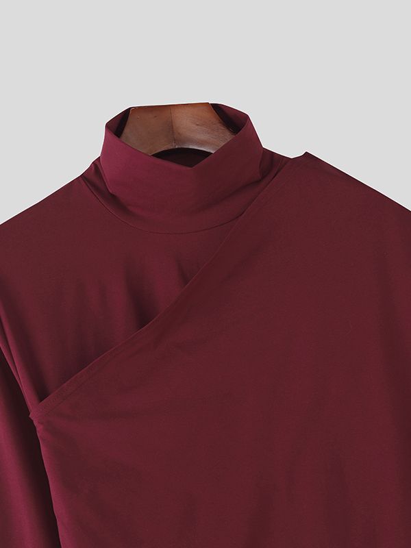 Men's Faux Two Piece High Neck Long Sleeve T-shirt SKUL43983