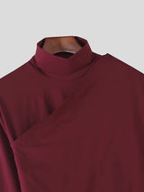 Men's Faux Two Piece High Neck Long Sleeve T-shirt SKUL43983