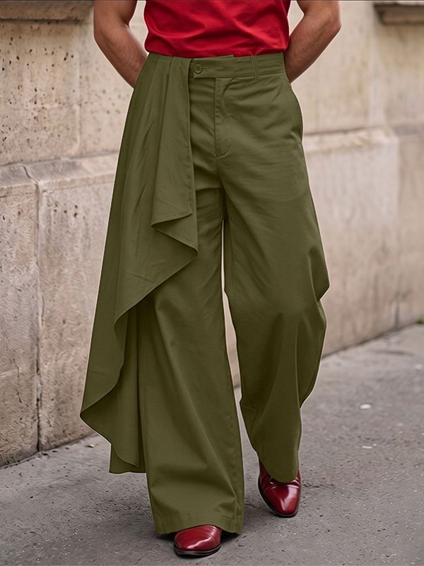 Men's Avant Garde Asymmetrical Draped Overlay Wide Leg Loose Pant SKUL68168