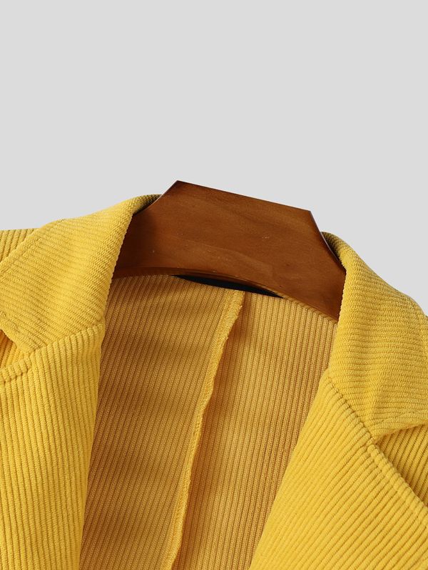 Men's Padded Shoulder Textured Cropped Long Sleeve Blazer SKUL40144