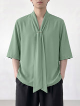 Men's Avant-Garde New Romanticism Long Tie Draped Relaxed Shirt SKUL70249