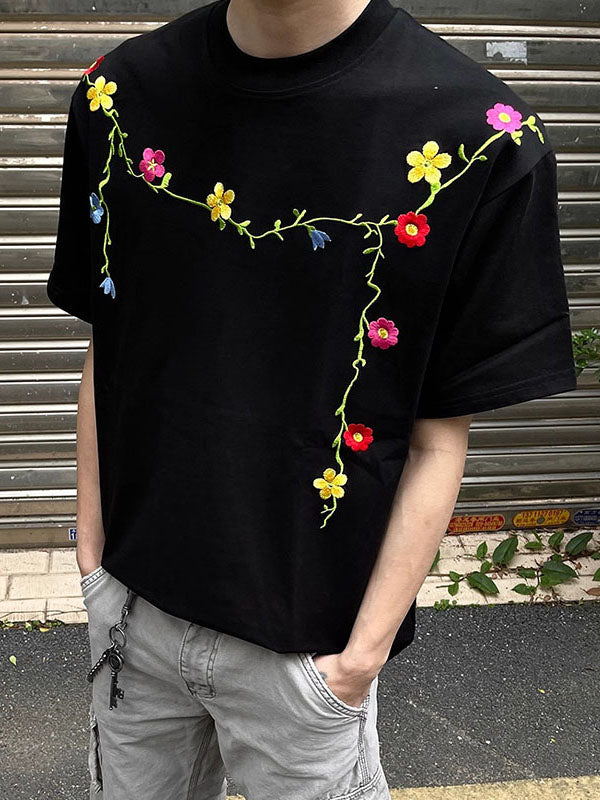 Mens Floral Embroidered Short Sleeve T-Shirt SKUL16765