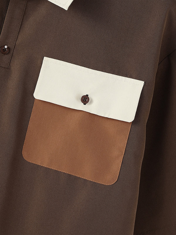 Men's Colorblock Double Pocket Short Sleeve Shirt SKUL27202