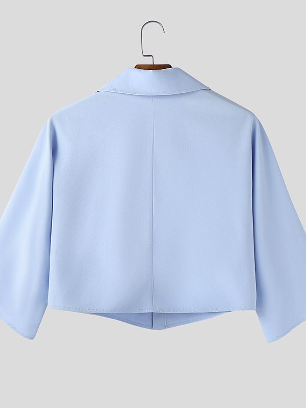 Men's Solid Color Wide Cuff Cropped Casual Shirt SKUL45372