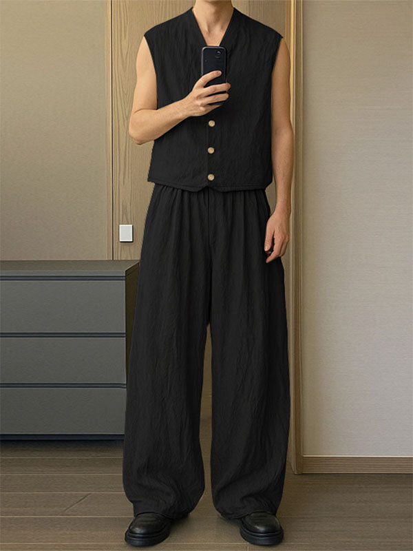 Men's Solid Color Casual Sleeveless Two Pieces Outfit SKUL22438