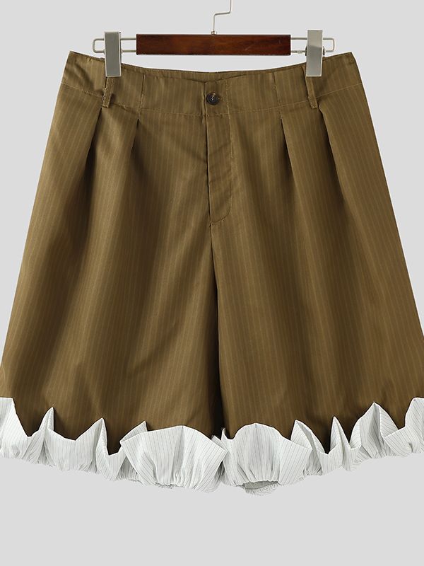 Men's Ruffled Patchwork Striped Casual Short SKUL34026