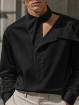 Men's Early Autumn Urban Casual Deconstructed Cutout Pullover Long Sleeve Cutout Collar Shirt SKUL80472