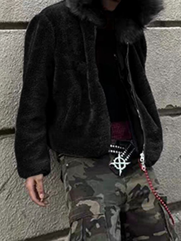 Men's Plush Hooded Long Sleeve Zip-Up Hoodie SKUL37705