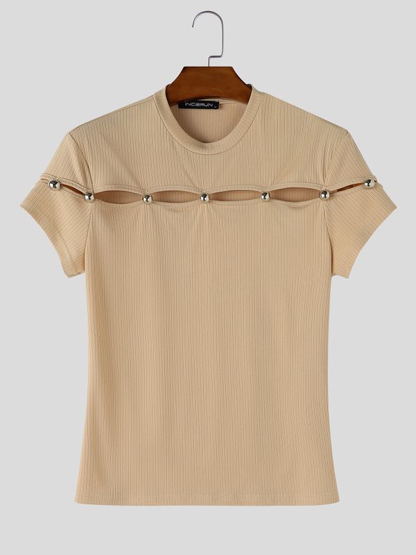 Men's Cut Out Knit Short Sleeve T-shirt SKUL65883