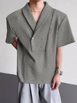 Men's Double Breasted Metal Button Knit Short Sleeve T-Shirt SKUL32783