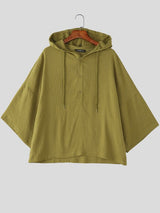 Men's Solid Color Hooded 3/4 Length Sleeve Shirt SKUL51722