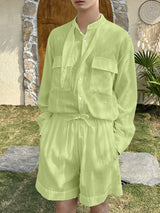 Mens Solid Color Vacation Style Two Pieces Outfit SKUL17029