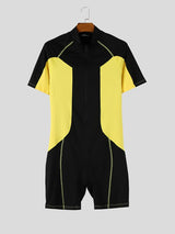 Men's Techwear Athletic Aesthetic Geometric Color-Block Convenient Front Half-Zip Bodysuit SKUL63138