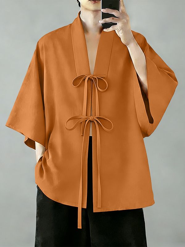 Men's Double Ribbon Bow-Ties Wide Flared Sleeves Cardigan SKUL62024