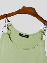 Men's Sexy Clubwear Metal Chain O-Ring Strap Ribbed Bodycon Sleeveless Scoop Neck Tank SKUL73612