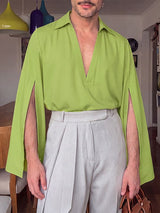 Men's Avant-Garde Deep V-Neck Cape Sleeve Drapey Shirt SKUL78050