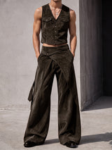 Men's Avant-Garde Faux Suede Cropped Two Pieces Outfit SKUL78315