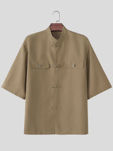 Men's Neo-Traditional Zen Utility Frog-Button Boxy Shirt SKUL79948