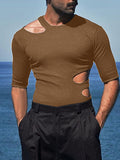 Mens Cutout Design Solid Half Sleeve T-Shirt SKUK13129