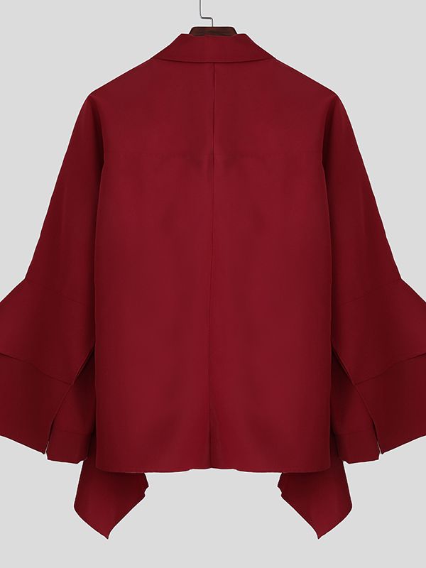 Men's Solid Color Ruffle Patchwork Long Sleeve Shirt SKUL42364