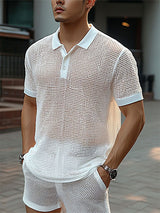 Mens Hollow Mesh Short-Sleeve Two Pieces Outfit SKUL04244