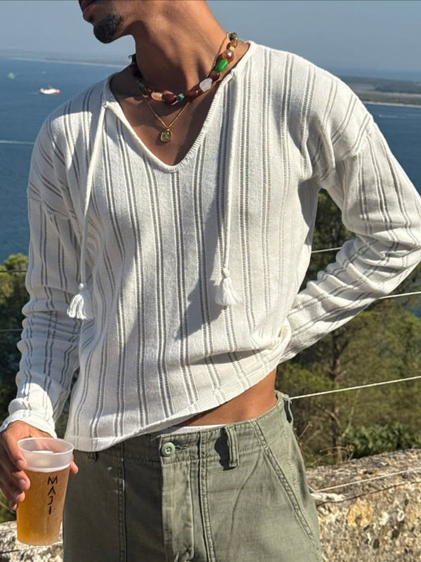 Men's Solid Color Textured Long Sleeve T-shirt SKUL50897