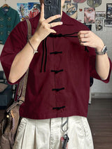 Men's Frog Button Contrast Color Short Sleeve Shirt SKUL45324