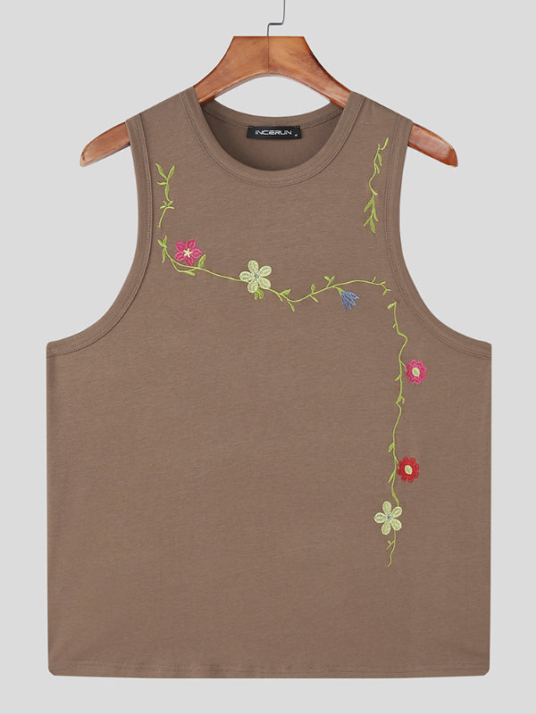 Men's Floral Embroidered Casual Tank SKUL20218