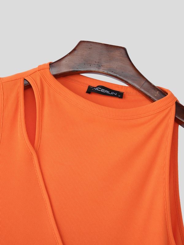 Men's Avant-Garde Deconstructed Asymmetry Layered Texture Tank SKUL58713
