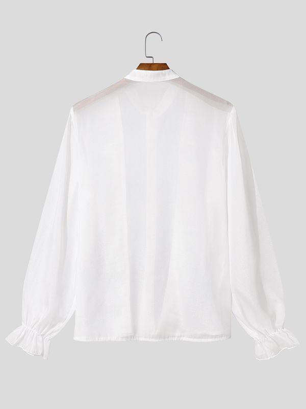 Men's Victorian Romance Sheer Chiffon Ruffled Mandarin Collar Shirt SKUL79733