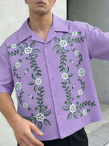 Men's Vintage Resort Floral Vine Print Camp Collar Short Sleeve Shirt SKUL55476