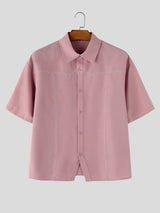 Men's American Vintage Streetwear Contrast Stitching Short Sleeve Shirt SKUL73755