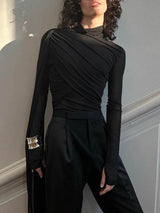 Mens Draped Ribbon Design Long Sleeve T-Shirt SKUK70405